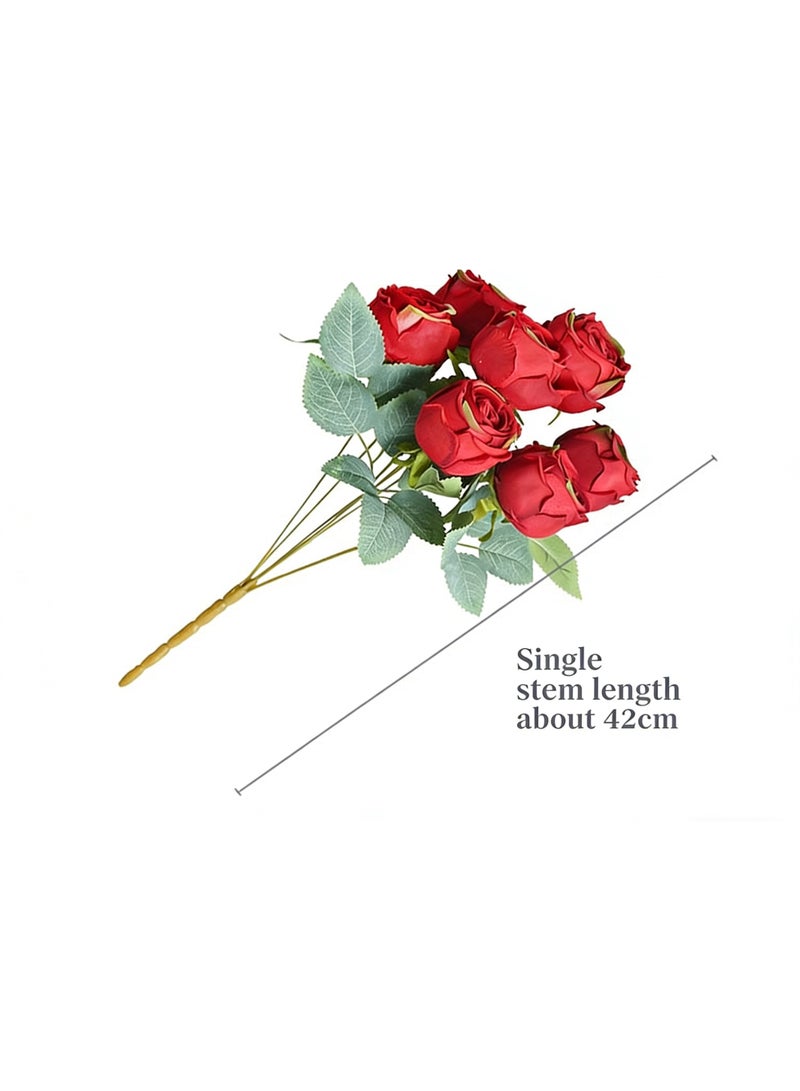 JAYATO Artificial Silk Rose Flower Arrangement – 1 Red Rose with 7 Fake Roses, Decorative Floral Bouquet for Home, Office, Wedding, Party & Dining Table Centerpiece (No Vase) - Image 4
